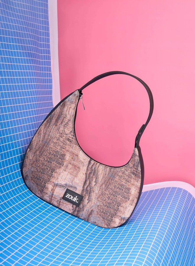 ZOUK Small Shoulder Bag | Vegan Leather Evening Bag for Women with Shoulder Strap, Zip Closure & Water-Resistant Lining | Stylish Handcrafted Purse | Ladakh Impasto - Image 2